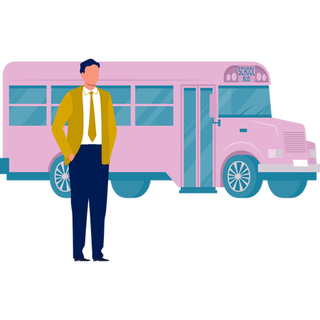 Homme d'affaires debout près du bus  Illustration