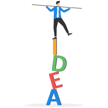 Homme d'affaires debout sur IDEA tout en créant une idée d'entreprise  Illustration
