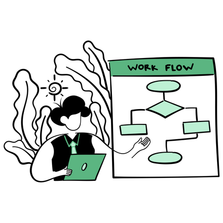 Homme d'affaires décrivant le flux de travail  Illustration