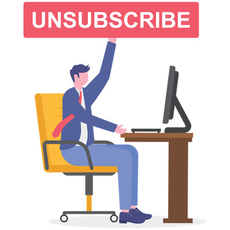 Un homme d'affaires se désabonne de son e-mail professionnel  Illustration