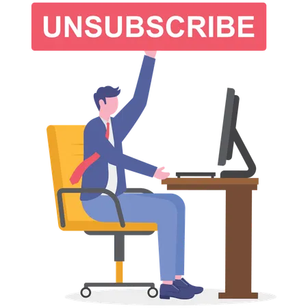 Un homme d'affaires se désabonne de son e-mail professionnel  Illustration