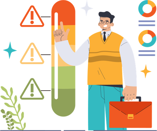 Homme d'affaires effectuant une analyse des risques commerciaux  Illustration