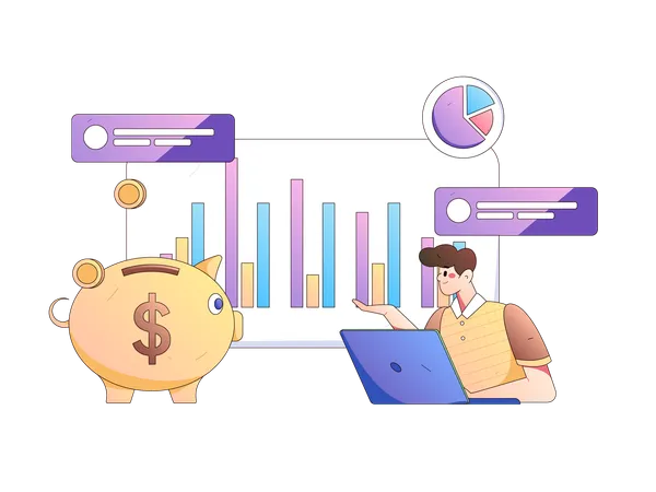 Homme d'affaires donnant une présentation d'analyse financière  Illustration