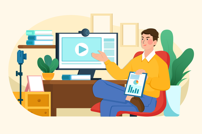 Homme d'affaires donnant une formation en ligne à un employé  Illustration