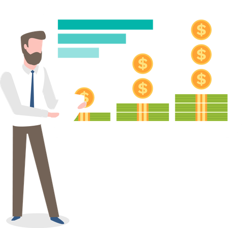 Homme d'affaires donnant une présentation sur l'investissement  Illustration