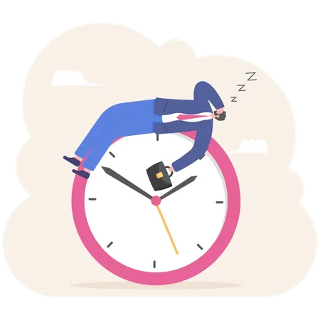 Homme d'affaires dormant sur une grande horloge  Illustration