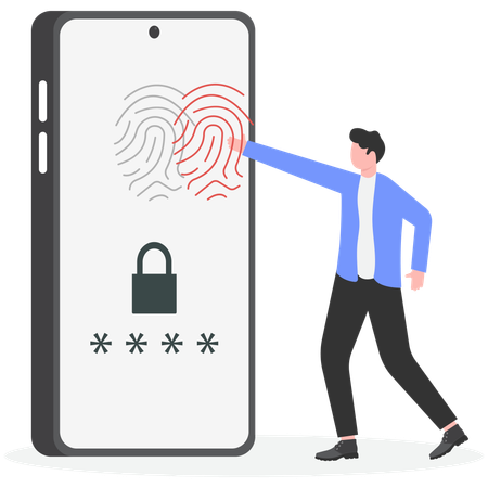 Homme d'affaires Écran tactile Empreinte digitale Mains Scan Sécurité  Illustration