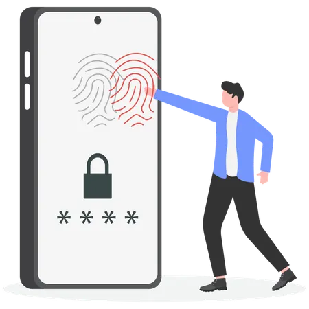 Homme d'affaires Écran tactile Empreinte digitale Mains Scan Sécurité  Illustration
