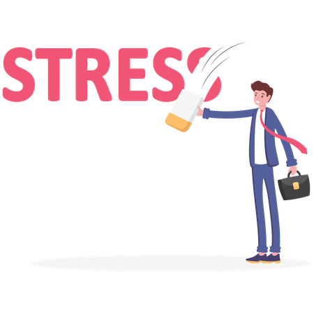 Homme d'affaires effaçant le mot de stress  Illustration