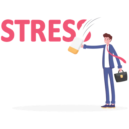 Homme d'affaires effaçant le mot de stress  Illustration