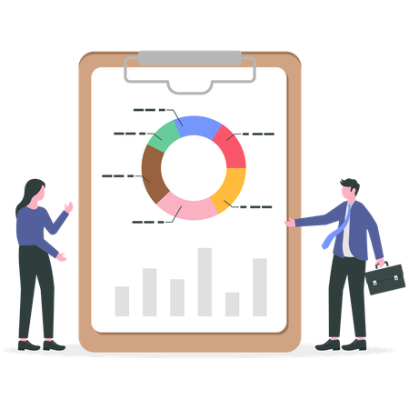 Homme d'affaires effectuant des analyses de performance  Illustration
