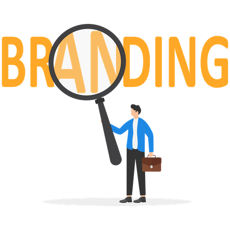 Homme d'affaires effectuant une recherche de marque  Illustration