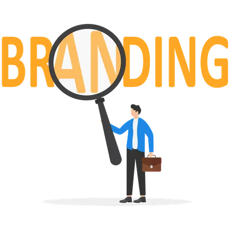 Homme d'affaires effectuant une recherche de marque  Illustration
