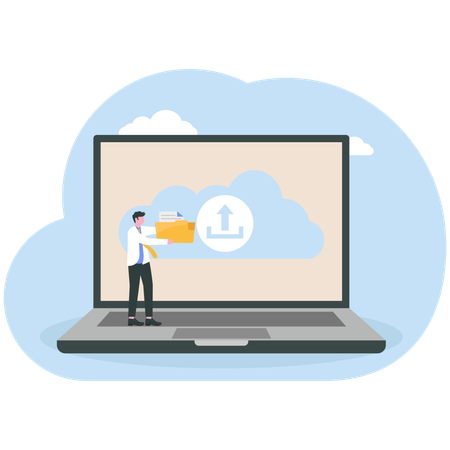 Homme d'affaires effectuant un téléchargement dans le cloud  Illustration