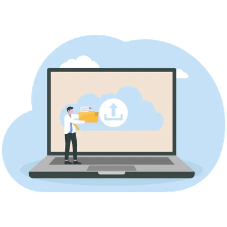 Homme d'affaires effectuant un téléchargement dans le cloud  Illustration