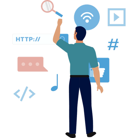 Homme d'affaires effectuant l'optimisation de sa stratégie Web  Illustration