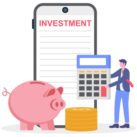 Homme d'affaires effectuant un calcul d'investissement  Illustration