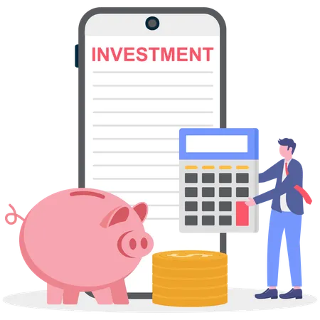 Homme d'affaires effectuant un calcul d'investissement  Illustration
