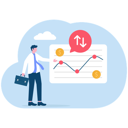 Homme d'affaires effectuant une analyse d'investissement  Illustration