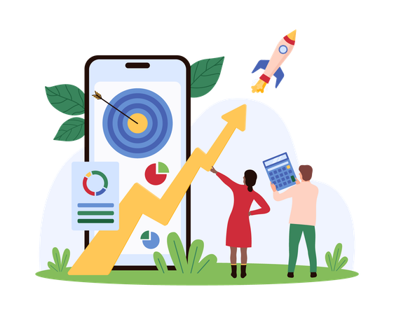 Homme d'affaires effectuant des opérations commerciales dans une application mobile  Illustration