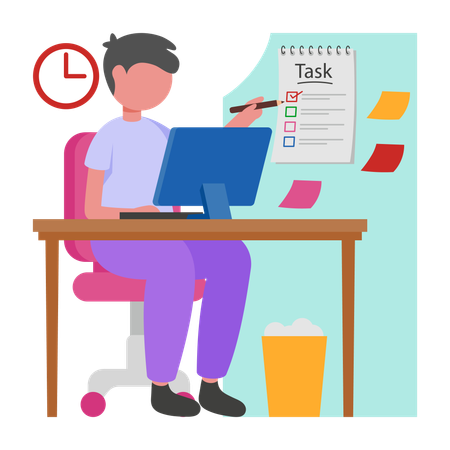 Homme d'affaires effectuant une tâche de bureau  Illustration
