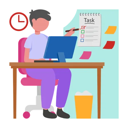 Homme d'affaires effectuant une tâche de bureau  Illustration