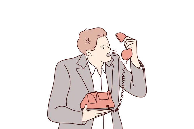 Homme d'affaires en colère parlant au téléphone  Illustration