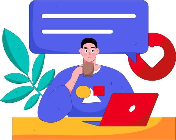 Homme d'affaires en sirotant un café au travail  Illustration