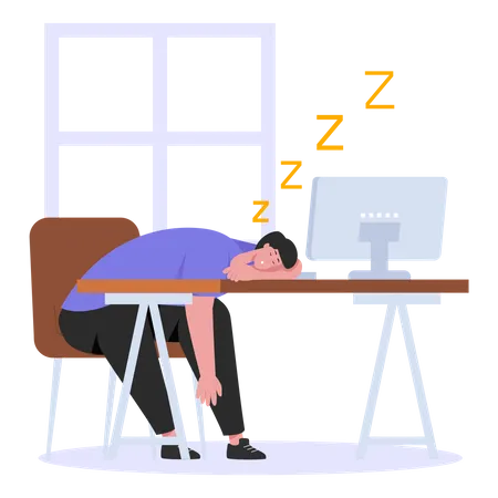 Homme d'affaires endormi au travail  Illustration