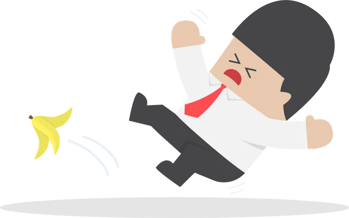 Homme d'affaires glissant sur une peau de banane  Illustration