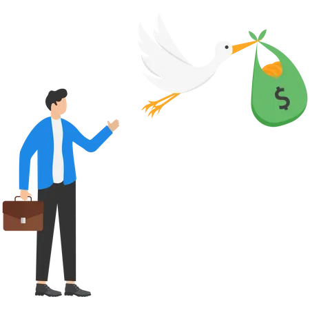 Homme d'affaires envoyant de l'argent par l'intermédiaire d'un oiseau  Illustration