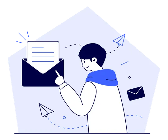 Homme d'affaires envoyant un e-mail marketing  Illustration