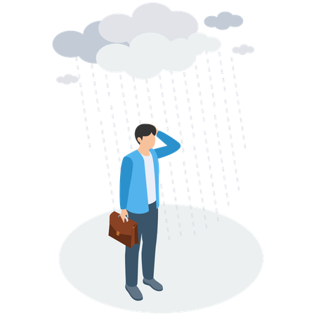 Homme d'affaires épuisé debout sous la pluie  Illustration