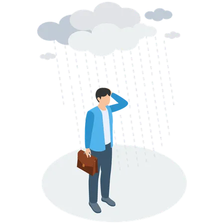 Homme d'affaires épuisé debout sous la pluie  Illustration
