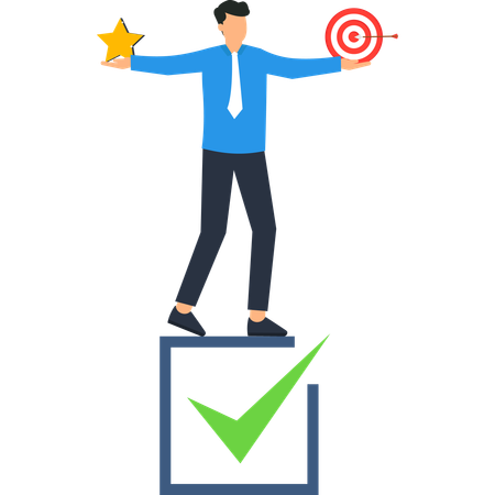 Homme d'affaires équilibrant qualité de star et réalisation d'objectifs  Illustration
