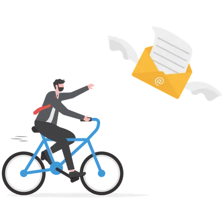 Homme d'affaires chevauchant une enveloppe de courrier électronique de suivi en vol  Illustration