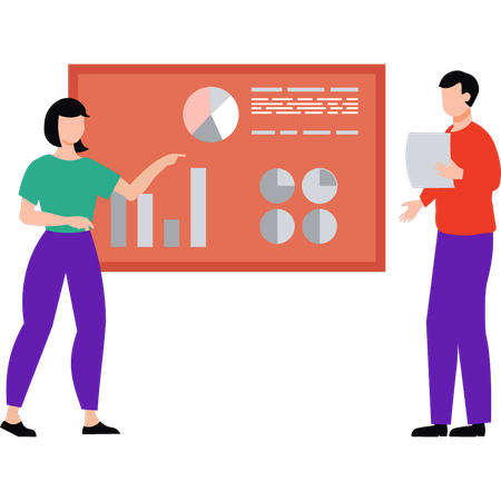 L'homme d'affaires et l'employé parlent d'analyse commerciale  Illustration