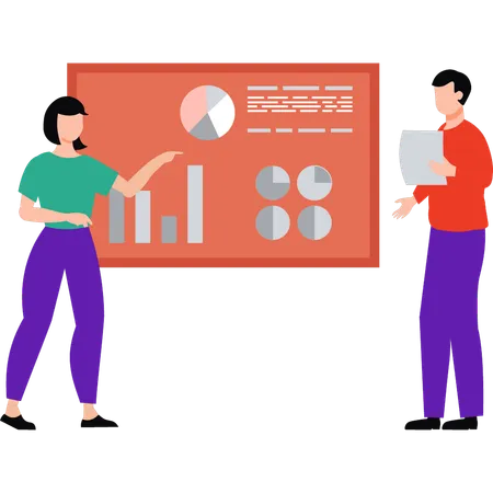 L'homme d'affaires et l'employé parlent d'analyse commerciale  Illustration