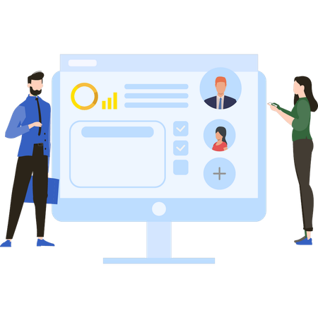 Homme d'affaires et femme d'affaires finalisant les travailleurs des analystes  Illustration