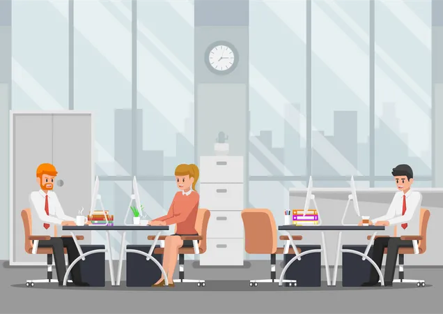 Homme d'affaires et femme d'affaires travaillant dans un bureau moderne  Illustration
