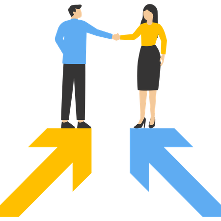 Poignée de main d'un homme et d'une femme d'affaires sur la flèche de croissance rejoignant la connexion acceptent de travailler ensemble  Illustration
