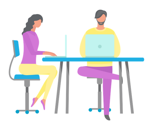 Homme d'affaires et femme travaillant au bureau  Illustration