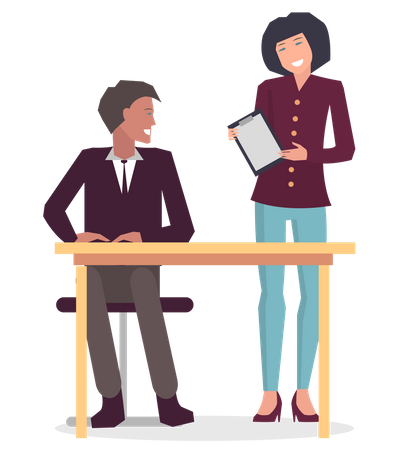 Homme d'affaires et femme travaillant au bureau  Illustration