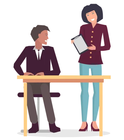 Homme d'affaires et femme travaillant au bureau  Illustration