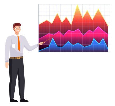 Homme d'affaires étudiant le rapport de statistiques  Illustration