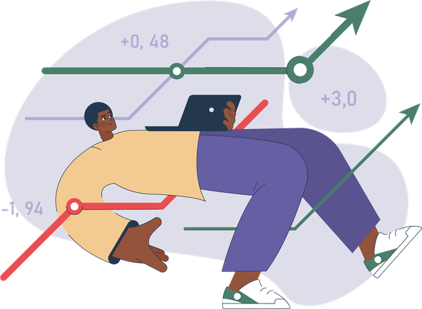 L'homme d'affaires examine les graphiques commerciaux  Illustration