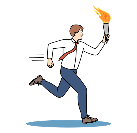 Homme d'affaires courant avec un bâton de feu  Illustration