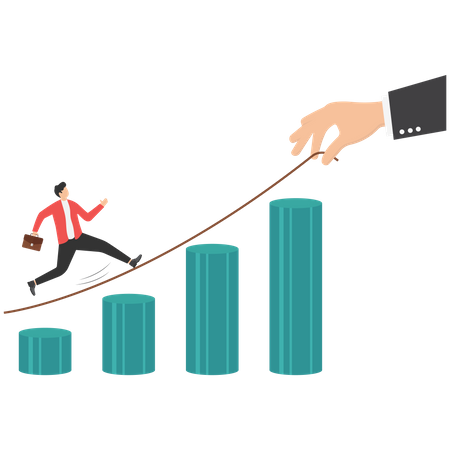 Homme d'affaires fonctionnant sur le graphique de croissance  Illustration