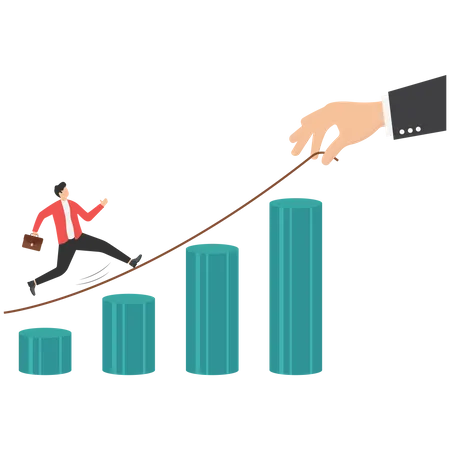 Homme d'affaires fonctionnant sur le graphique de croissance  Illustration