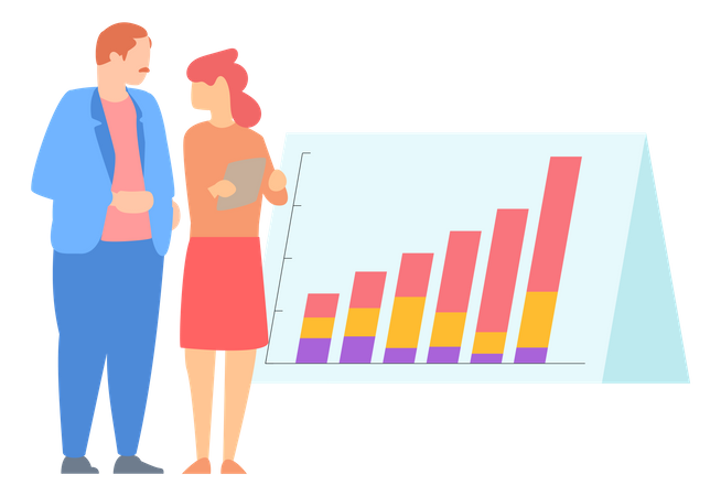 Homme d'affaires expliquant l'analyse de l'entreprise  Illustration